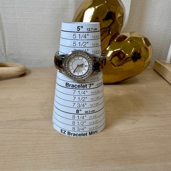 Premier Designs Silver Tone Tortoise Shell Link Rhinestone Bezel Watch - Picture 2 of 5